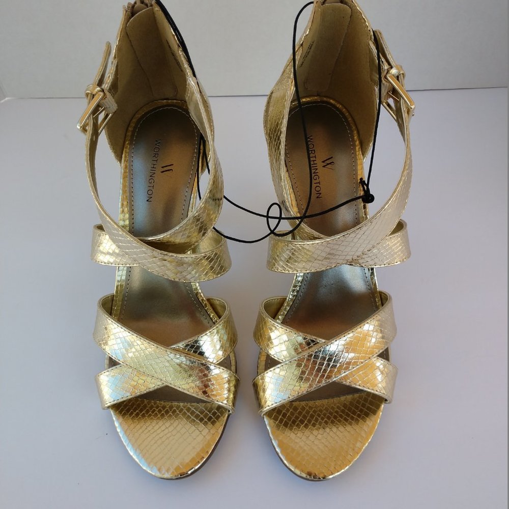 Gold Faux Snake High Heels Strappy Sandals